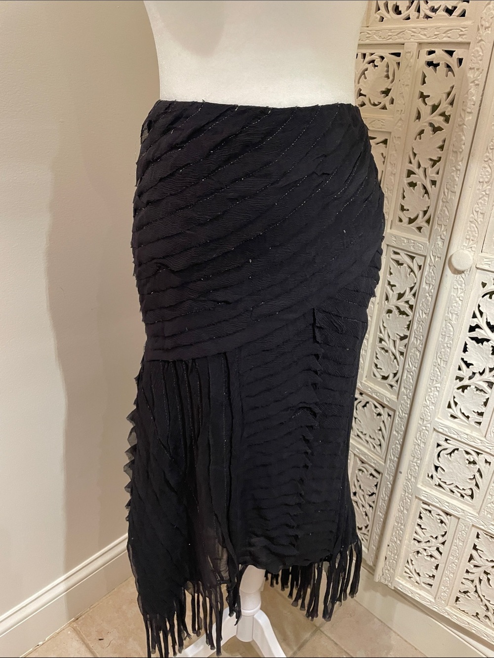 VINTAGE NAEEM KHAN BLACK MIDI SKIRT